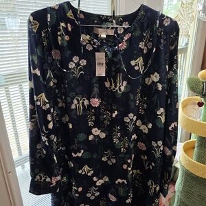 LOFT Navy Floral Button-Up Dress